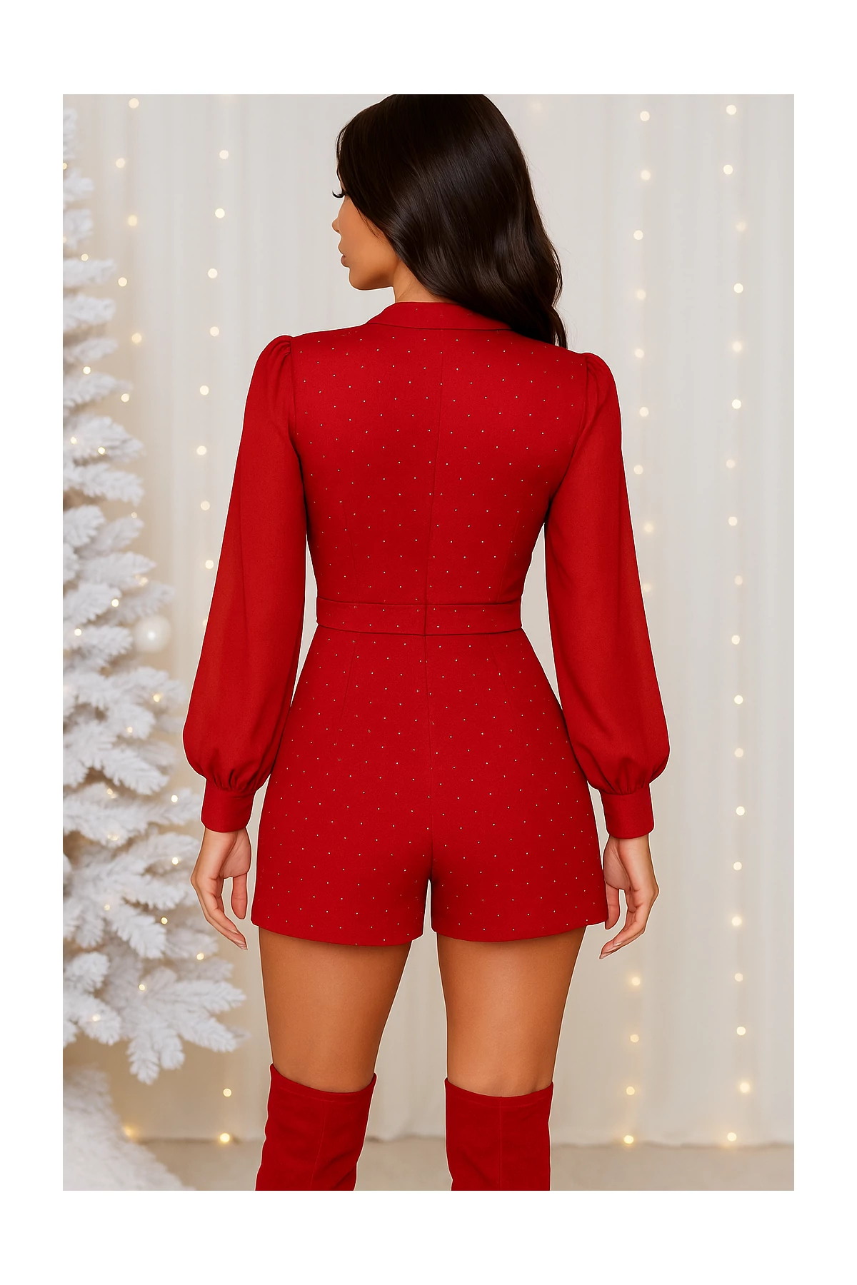 WONDER piros csillámos overál övvel