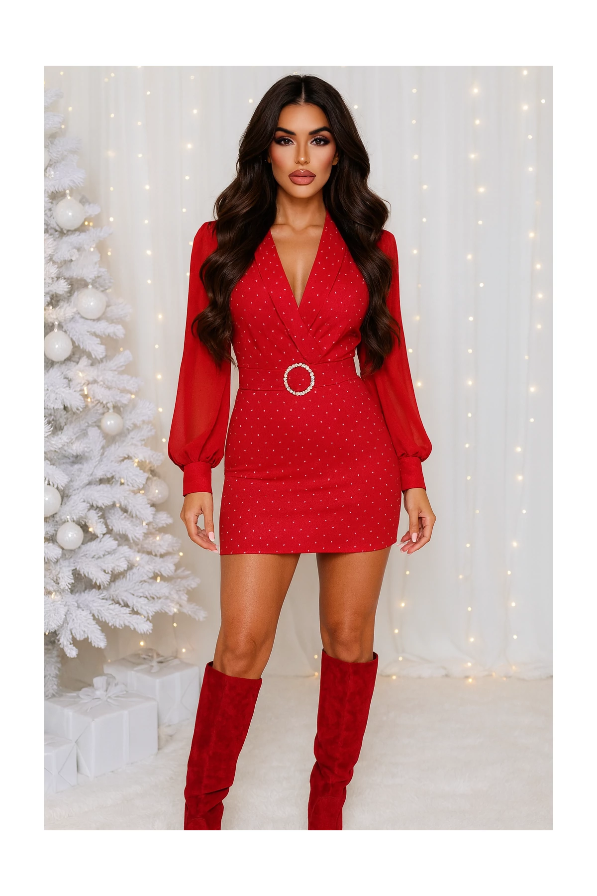 WONDER piros csillámos overál övvel