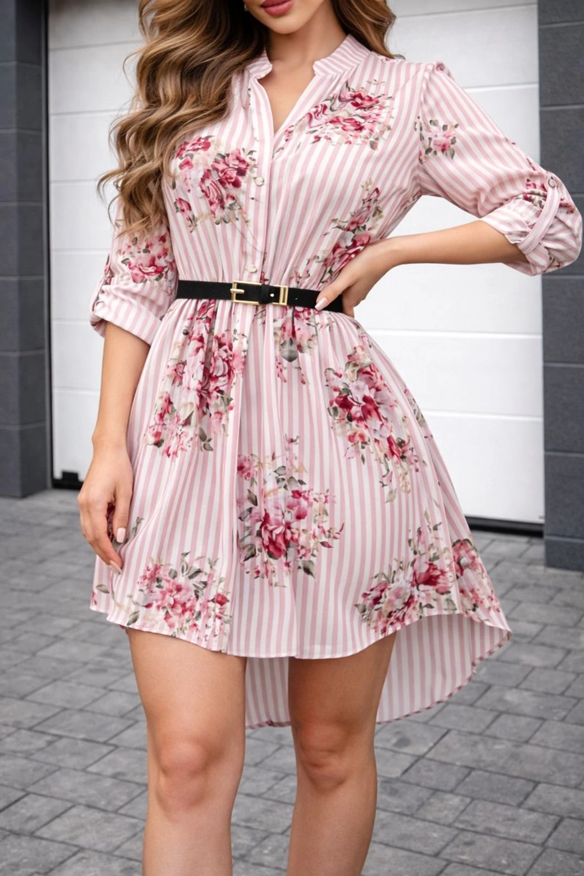 BRENDY rózsaszín ingruha övvel