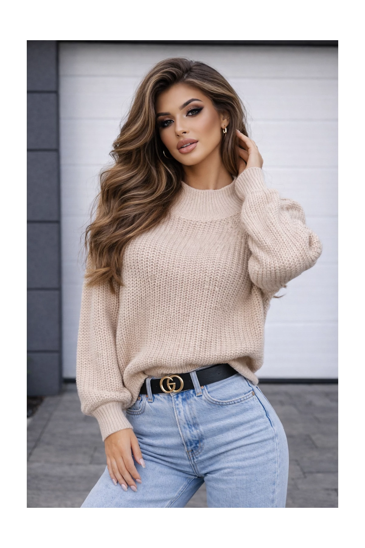 ARIAN bézs kötött pulóver