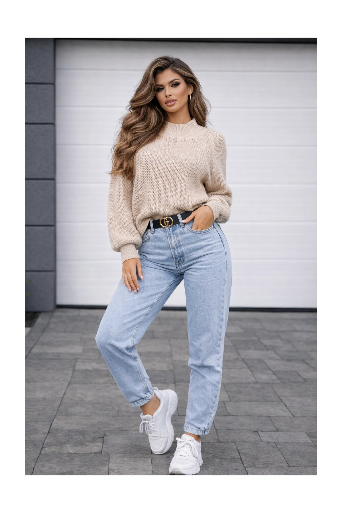 ARIAN bézs kötött pulóver