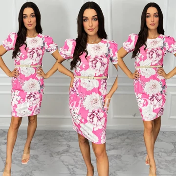 MYRIETTA pink virágos ruha övvel