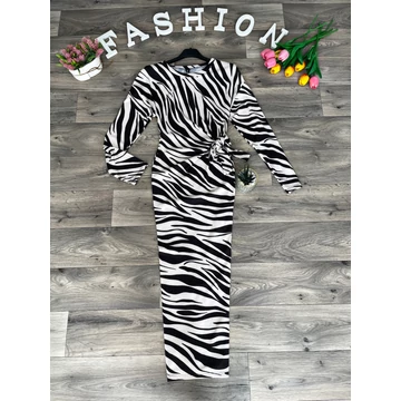 WESTY zebra mintás ruha derekán megkötővel