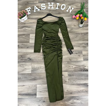 FESSIE khaki ráncolt ruha