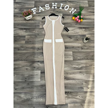 CAMARET bézs bodycon maxi ruha