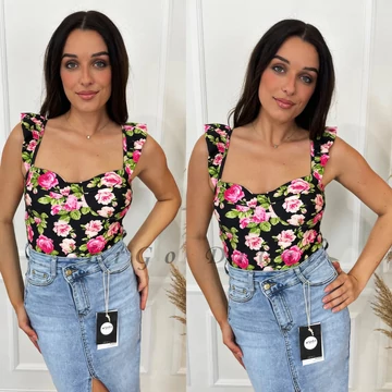 VERONKA fekete virágmintás body