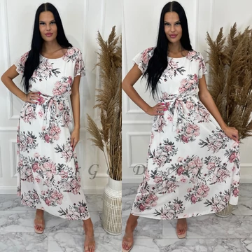 PAULINA fehér virágos maxi ruha megkötővel