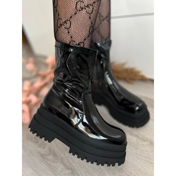 TALLY fekete lakkozott platform csizma