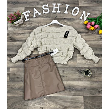 ZAVIRA barna műbőr szoknya övvel