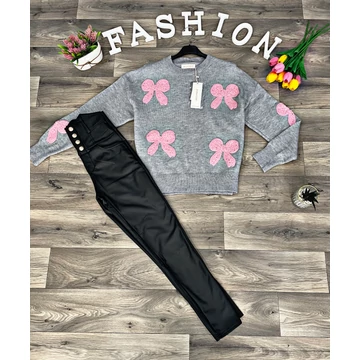 MIRA szürke kötött masnis pulóver