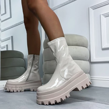 TALLY bézs lakkozott platform csizma