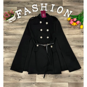 ALONA fekete poncsó műbőr övvel