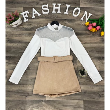 ANDEL bézs velúr szoknyanadrág övvel