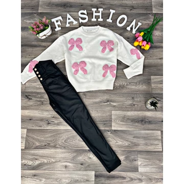 MIRA fehér kötött masnis pulóver