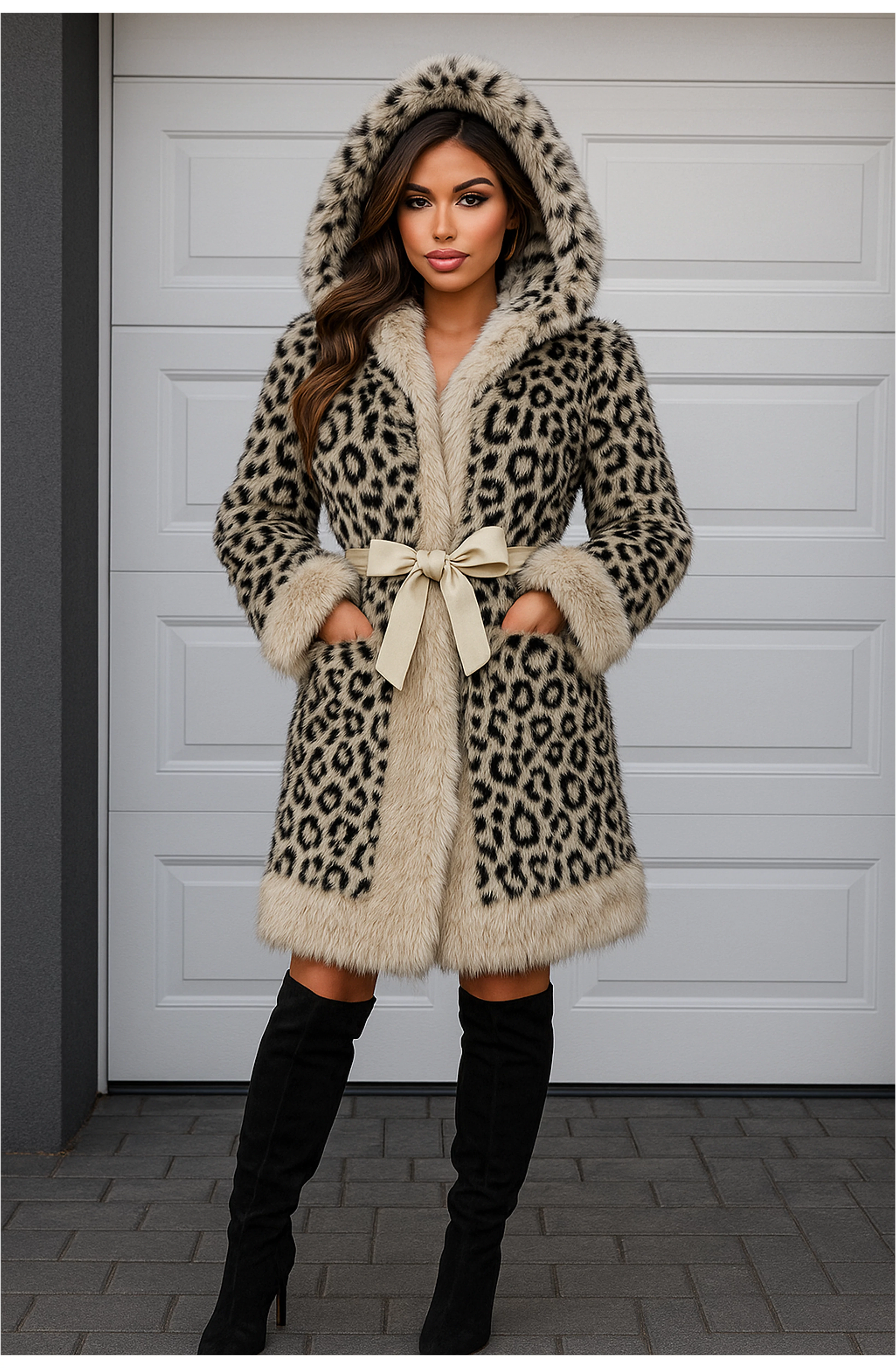 METTA leopárd mintás műszőrme kabát