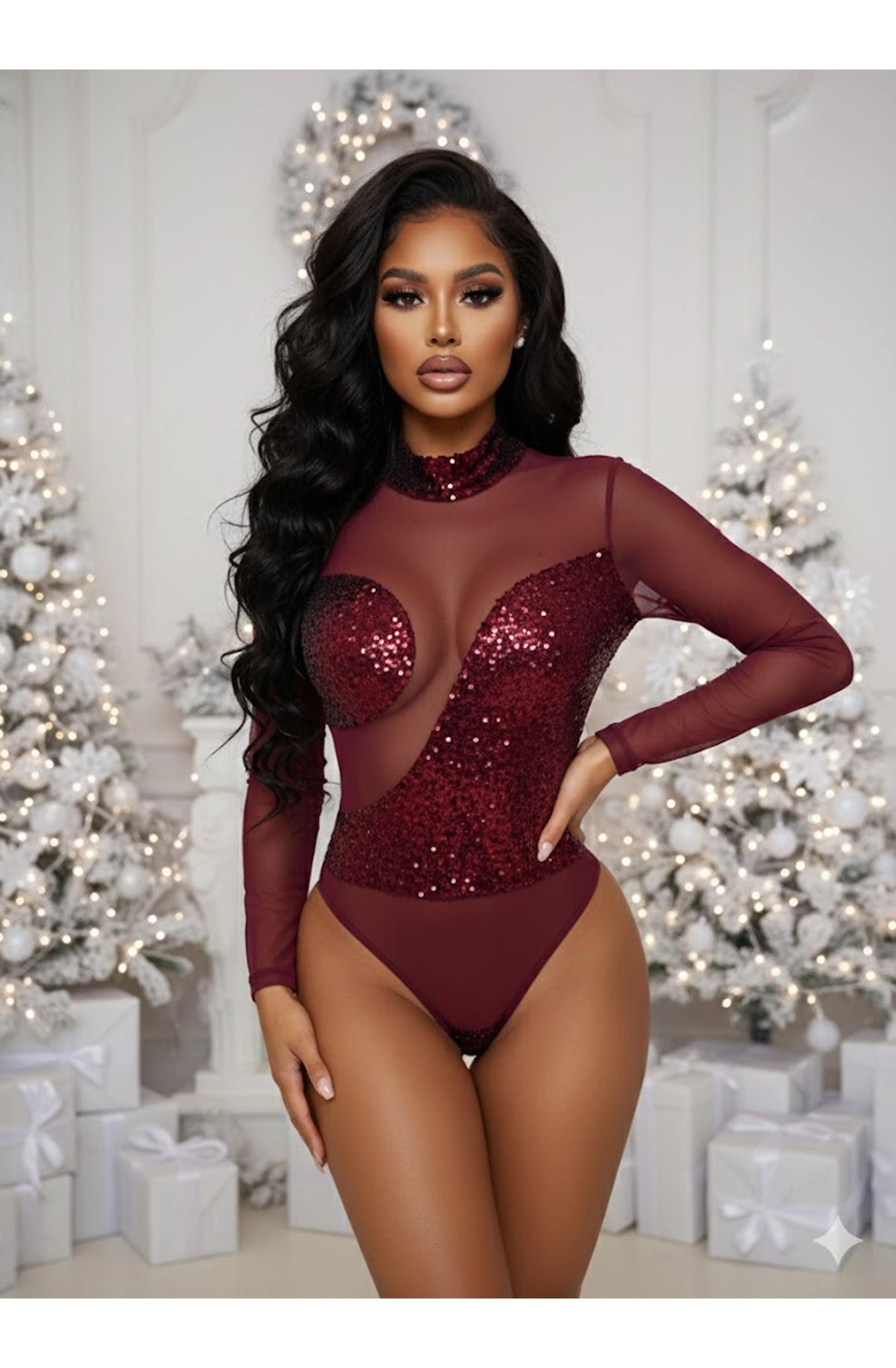 LANISA burgundi flitteres body