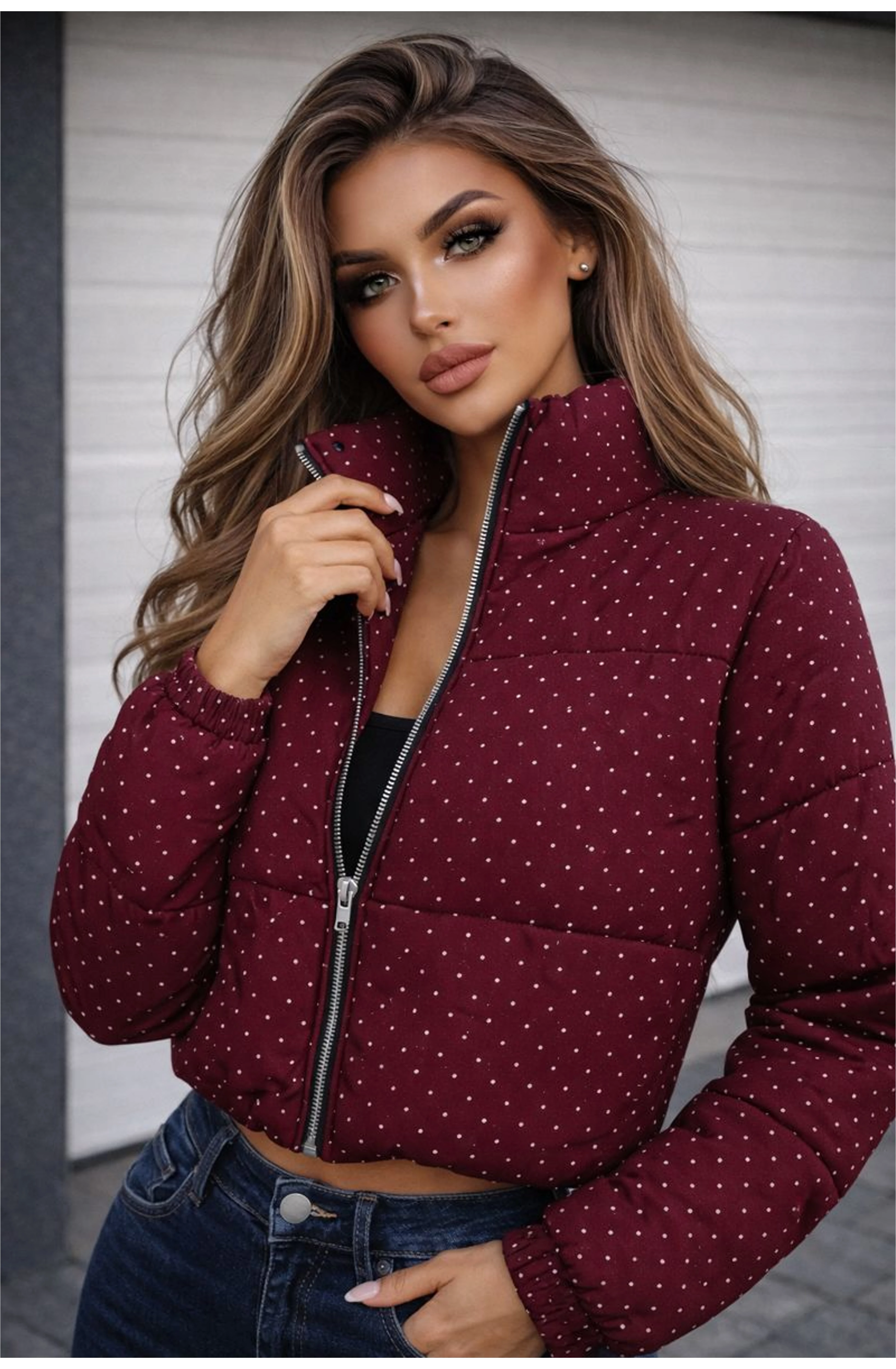 Strasszköves bordó kabát