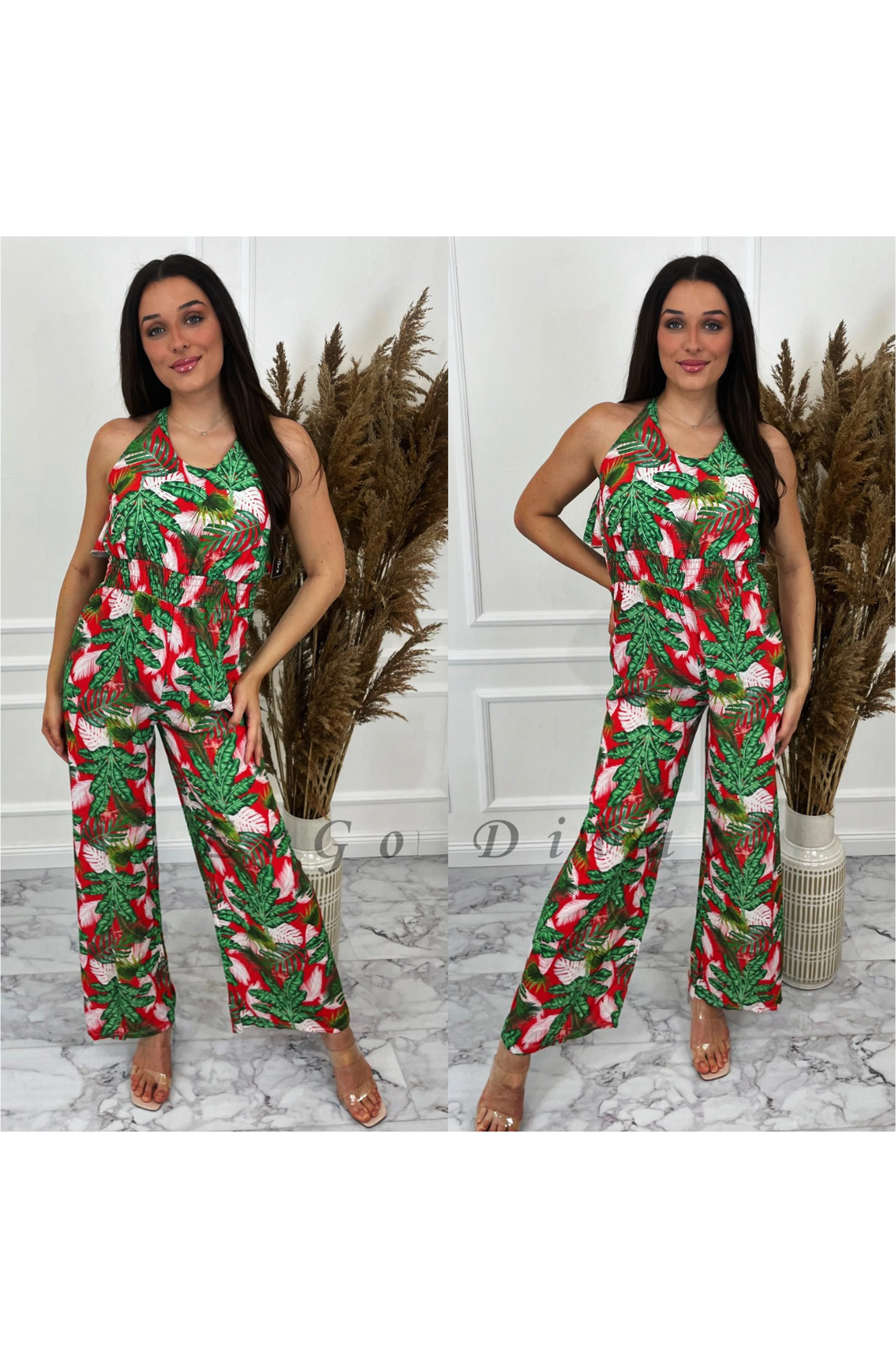 PEARGLEN piros pálma mintás overál