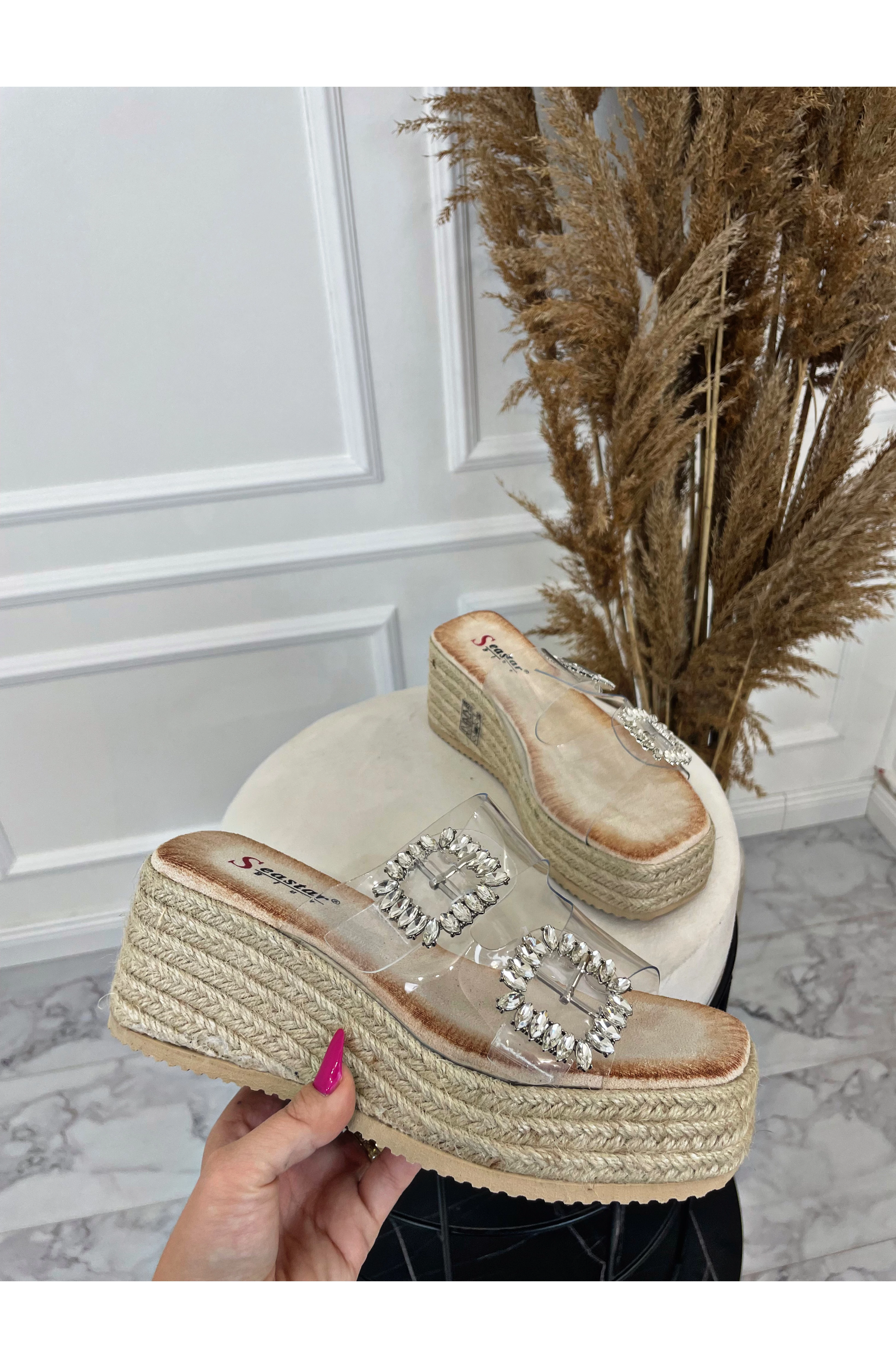 NENSIE magas talpú papucs áttetsző pánttal