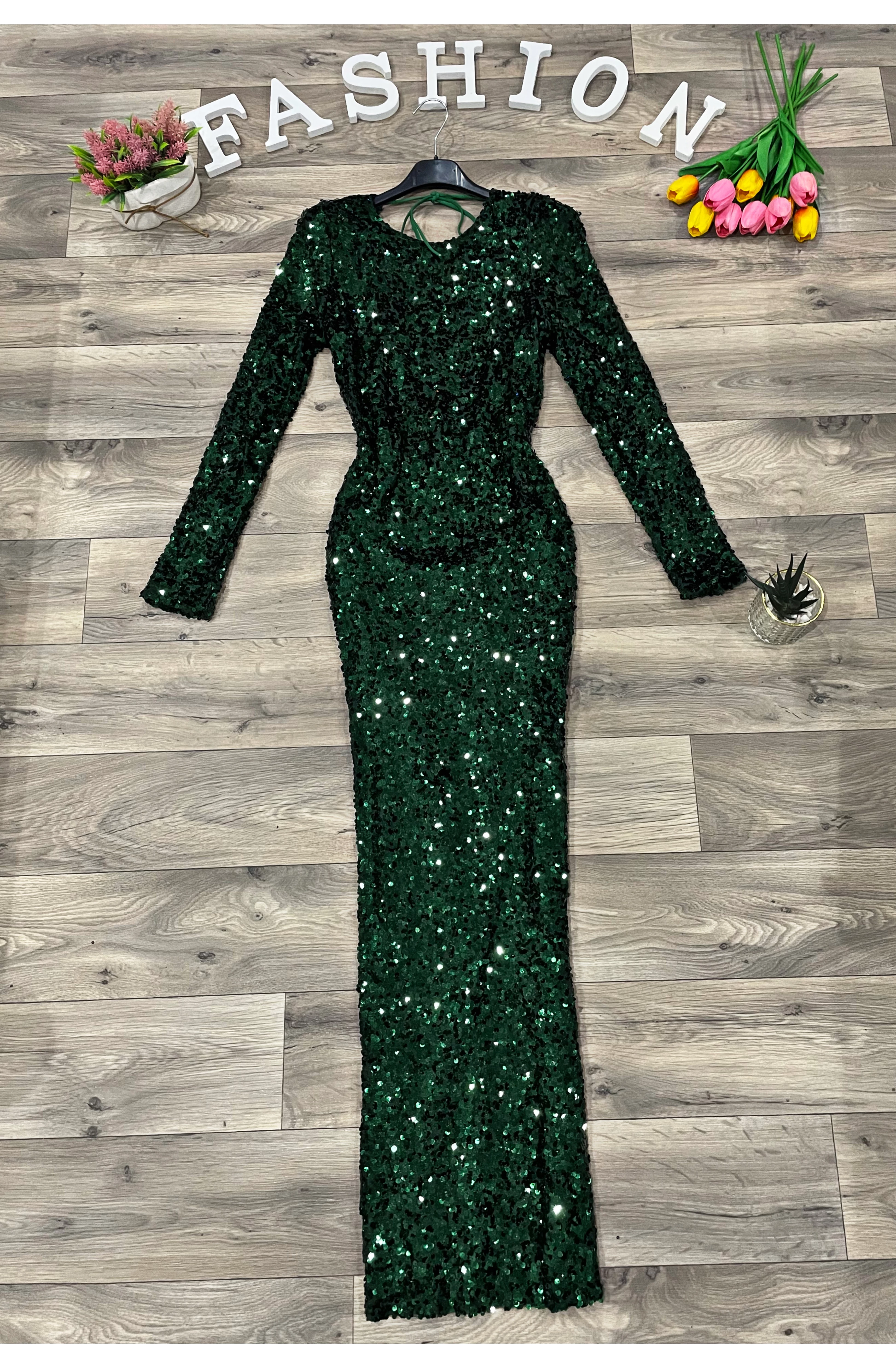 LOHAN zöld flitteres maxi ruha