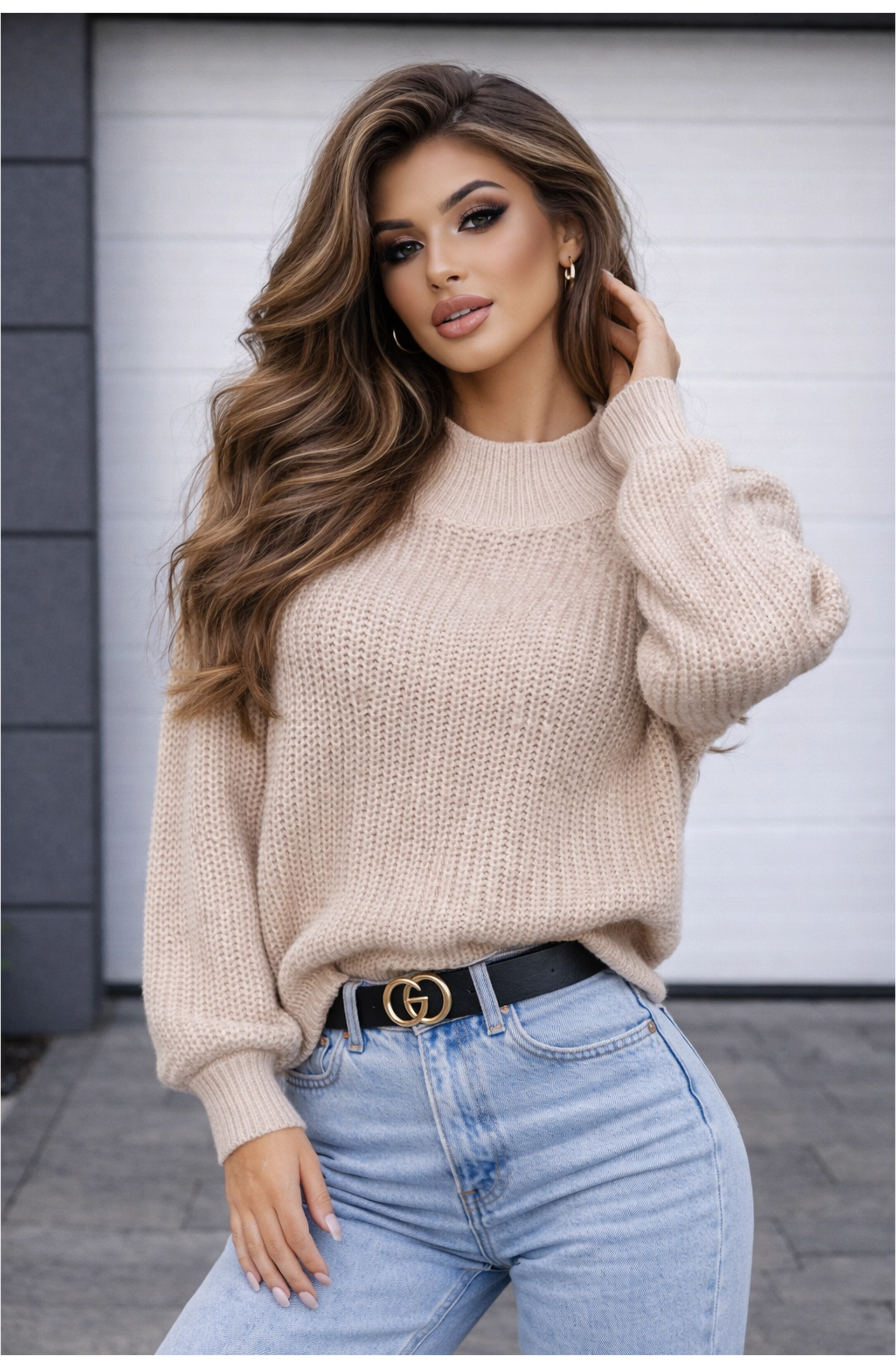 ARIAN bézs kötött pulóver