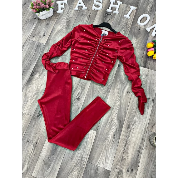 WREN piros kövekkel díszített plüss nadrágos szett