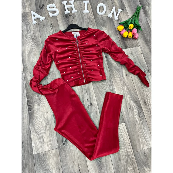 WREN piros kövekkel díszített plüss nadrágos szett