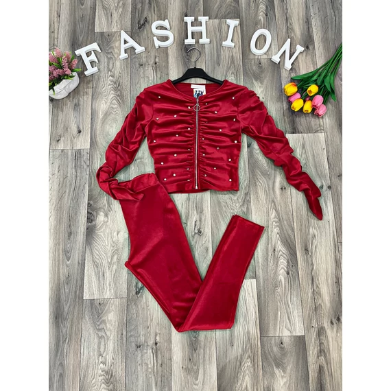 WREN piros kövekkel díszített plüss nadrágos szett