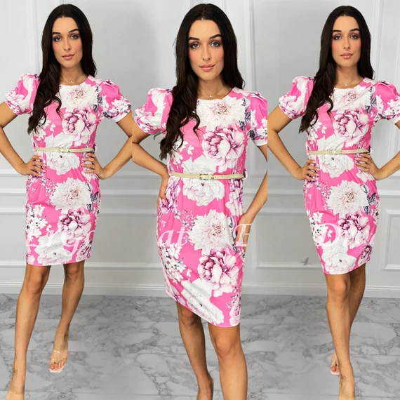 MYRIETTA pink virágos ruha övvel