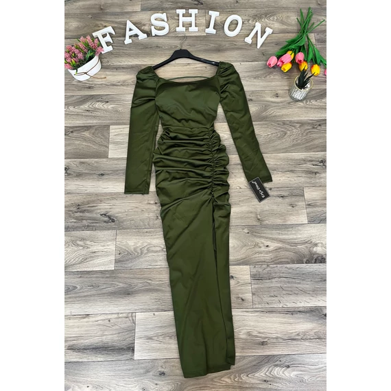 FESSIE khaki ráncolt ruha