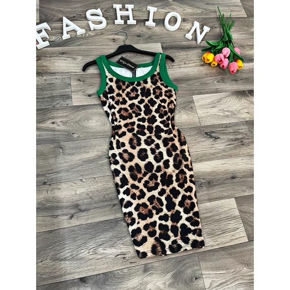 CLECY zöld leopárd mintás trikóruha