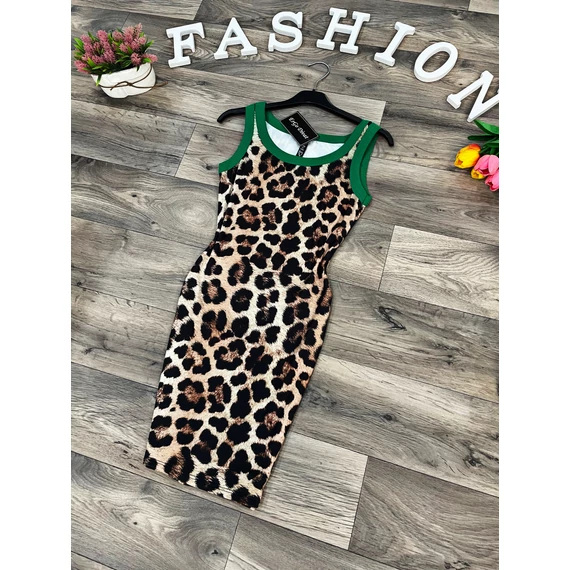 CLECY zöld leopárd mintás trikóruha