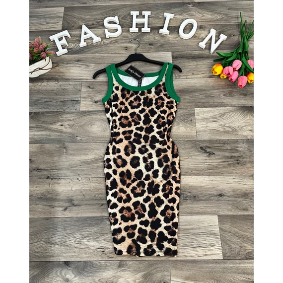 CLECY zöld leopárd mintás trikóruha