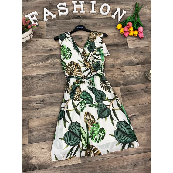 DELPHI fehér pálma mintás ruha megkötővel