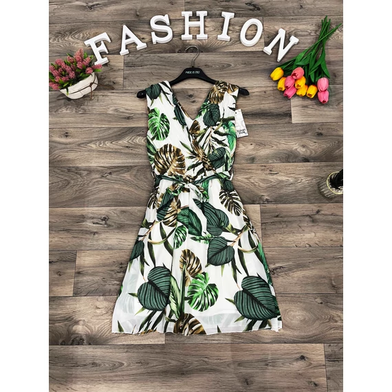 DELPHI fehér pálma mintás ruha megkötővel