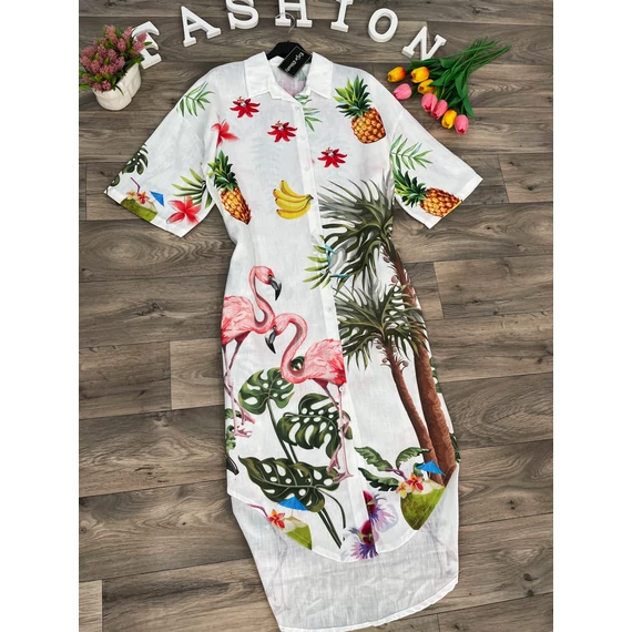 TROPICAL fehér vászon anyagú ingruha