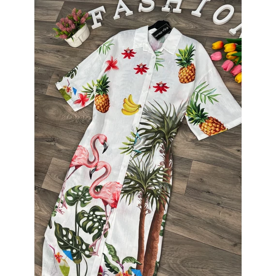 TROPICAL fehér vászon anyagú ingruha