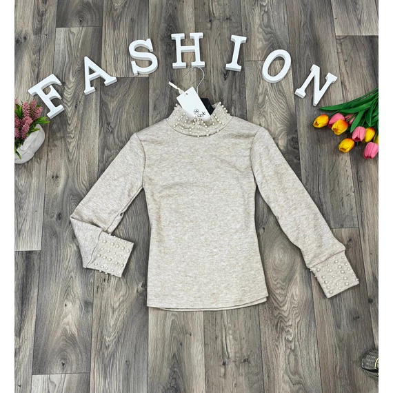 OBER bézs gyöngyökkel díszített felső