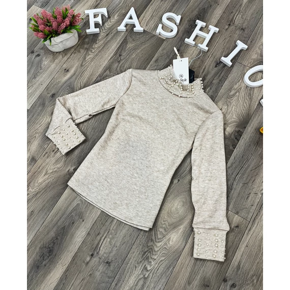 OBER bézs gyöngyökkel díszített felső