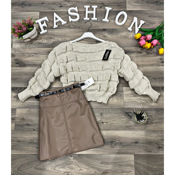 ZAVIRA barna műbőr szoknya övvel