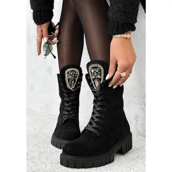 KASMER fekete velúr bakancs