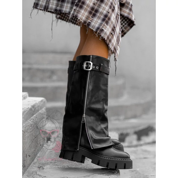 BRECY fekete műbőr csizma