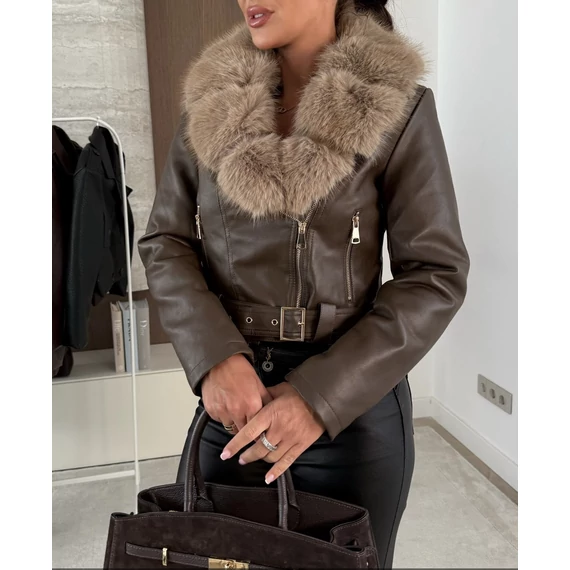SEVNA barna műbőr kabát szőrmével