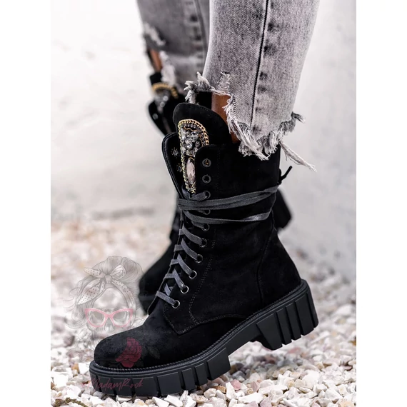 KASMER fekete velúr bakancs