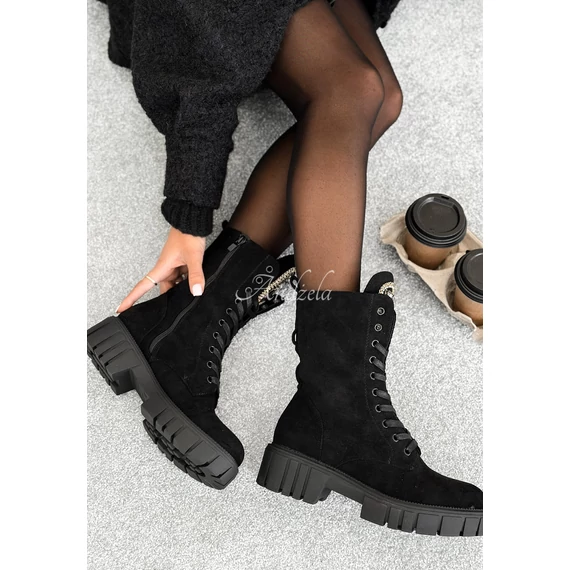 KASMER fekete velúr bakancs