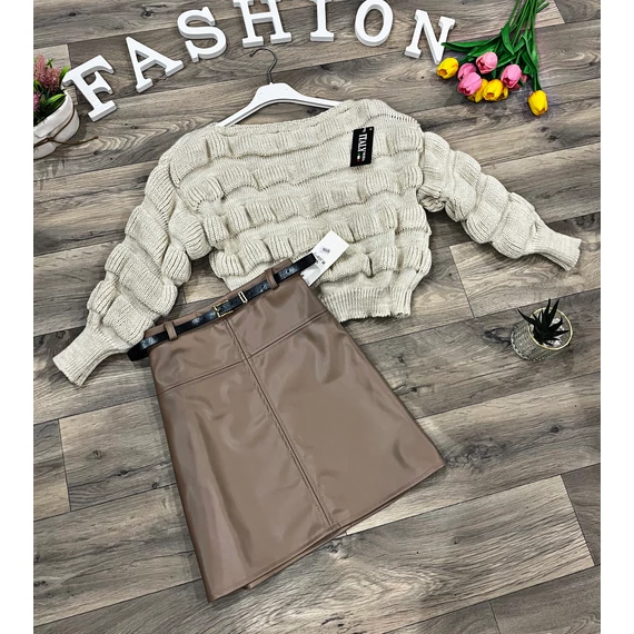 ZAVIRA barna műbőr szoknya övvel