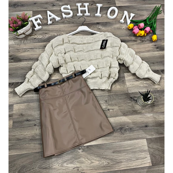 ZAVIRA barna műbőr szoknya övvel