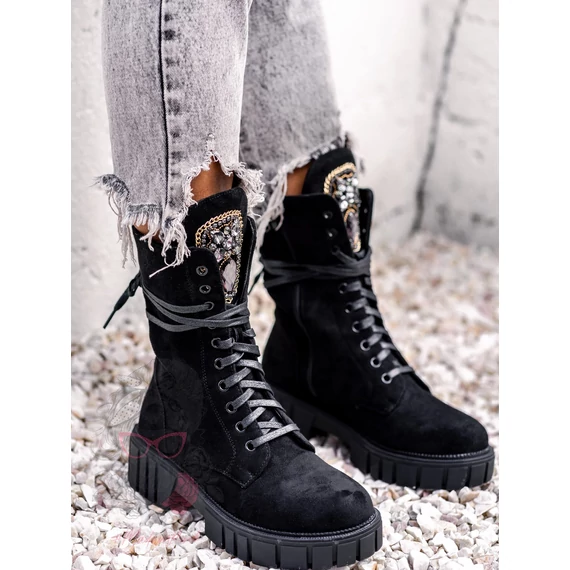 KASMER fekete velúr bakancs