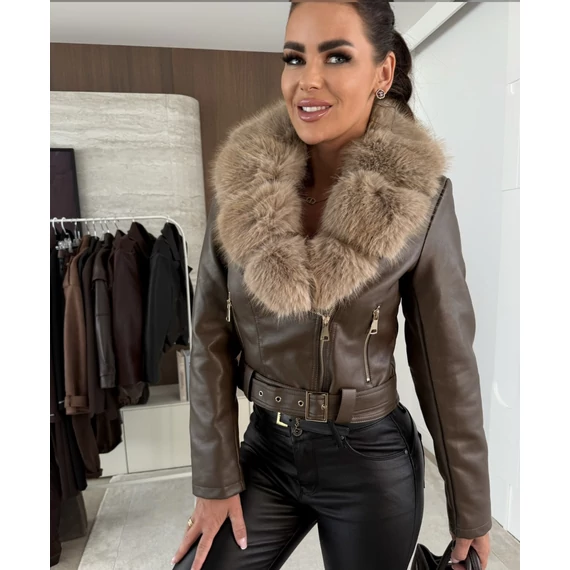 SEVNA barna műbőr kabát szőrmével