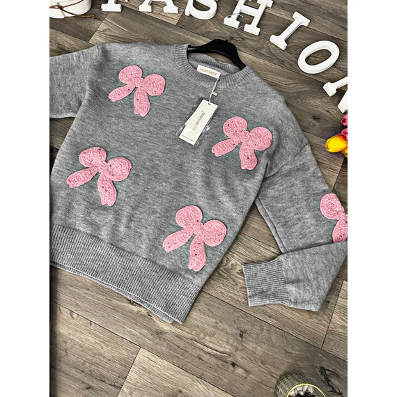 MIRA szürke kötött masnis pulóver